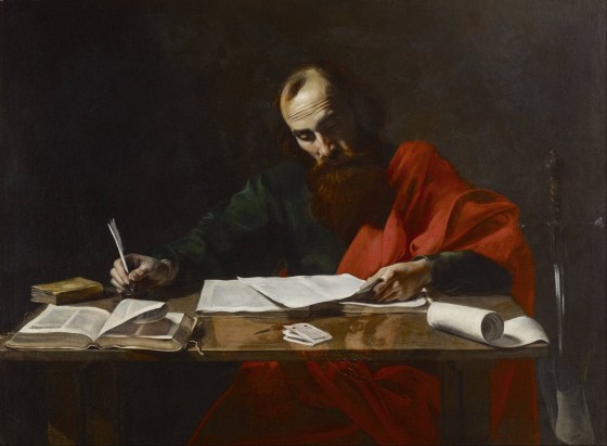 Painting attributed to Valentin de Boulogne: ‘Saint Paul Writing His Epistles’